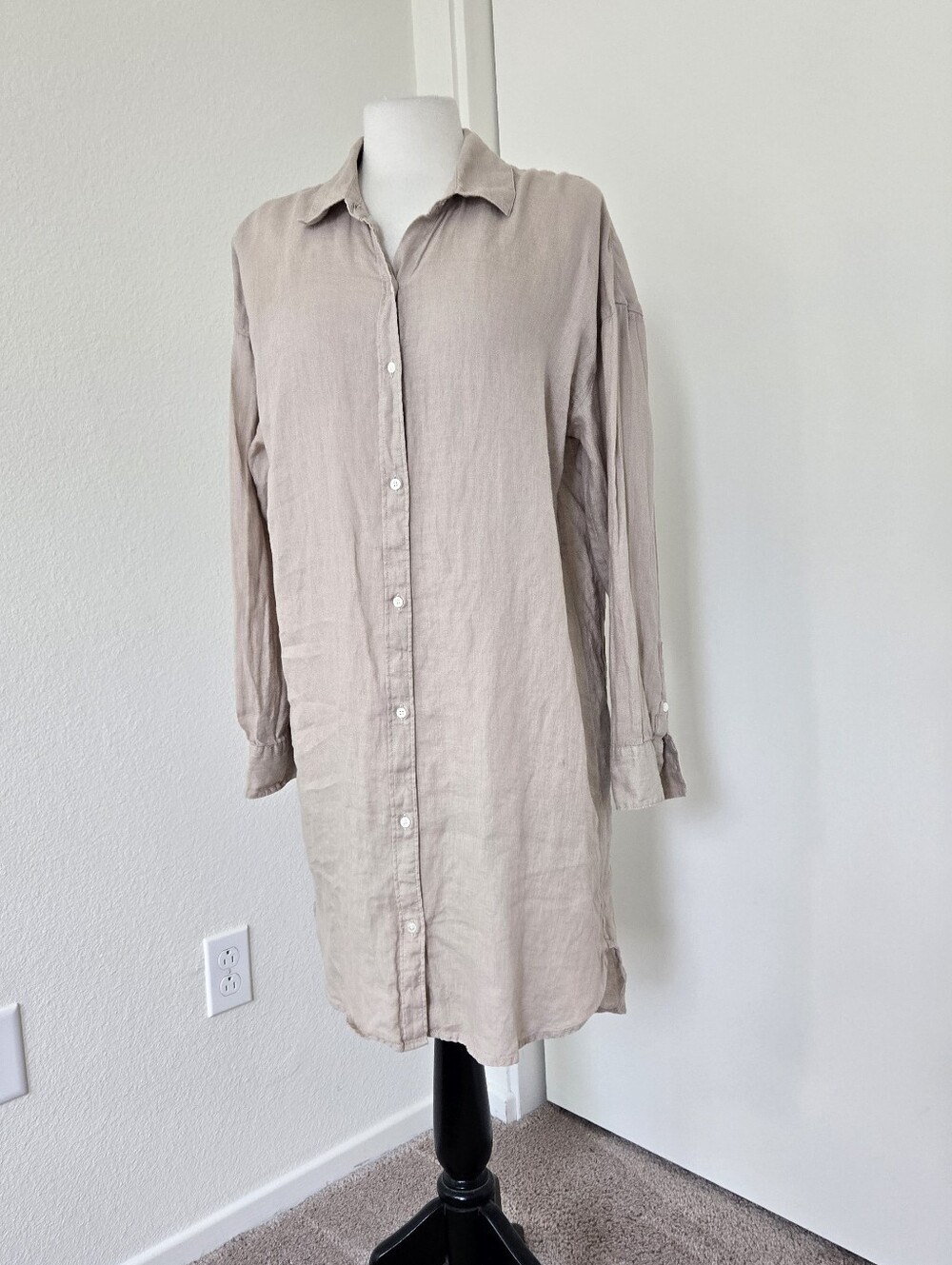 James Perse Shirt Dress Womens 3 or Large Linen With Slip Cement Button Down - Picture 3 of 15